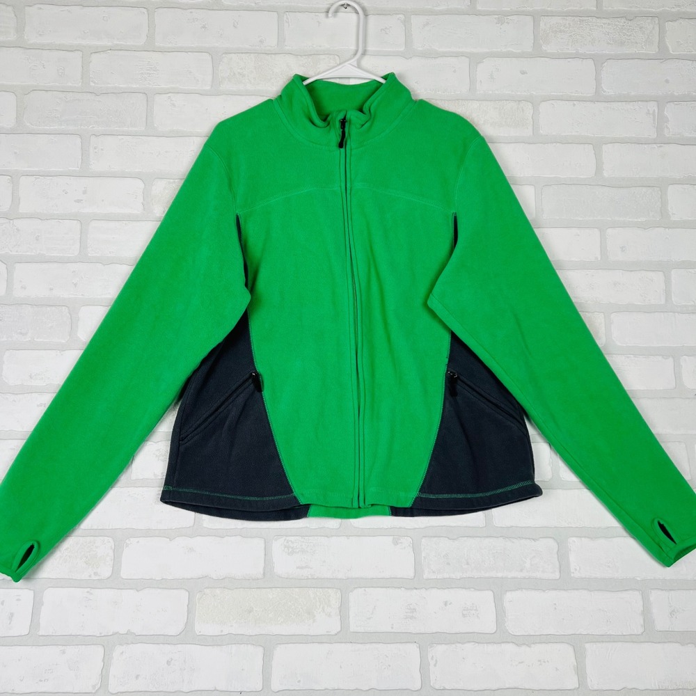 Champion C9 Womens XL Green Charcoal Grey Full Zip Fleece Jacket Thumbholes